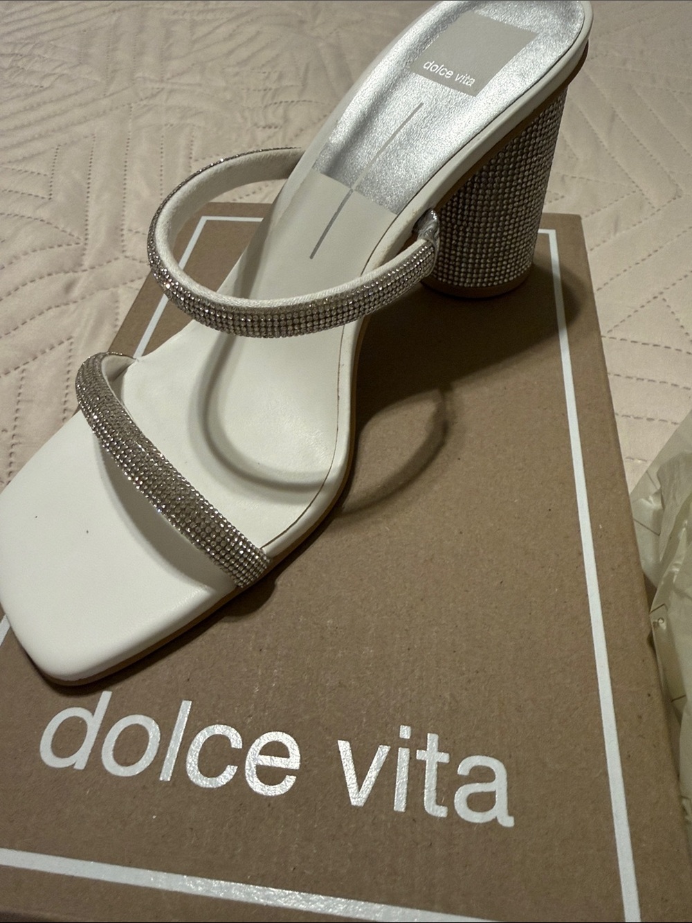 Dolce Vita White Rhinestone Double-Strap Sandals